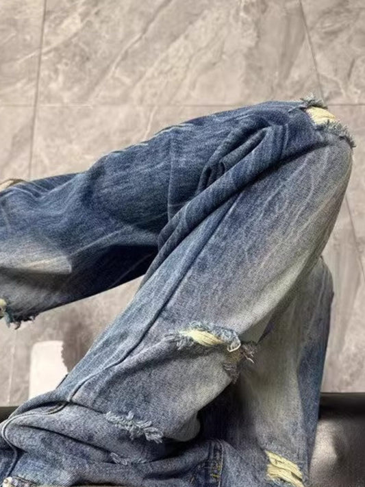 Men's Full Size Distressed Wide Leg Jeans Plus Size