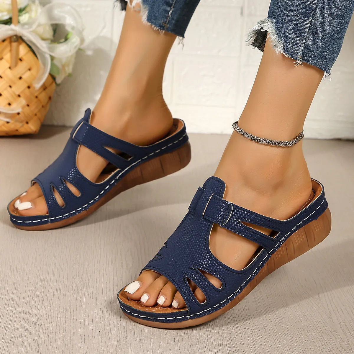 Cutout Open Toe Wedge Sandals
