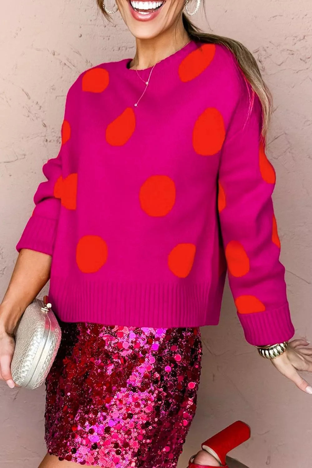 Polka Dot Round Neck Sweater