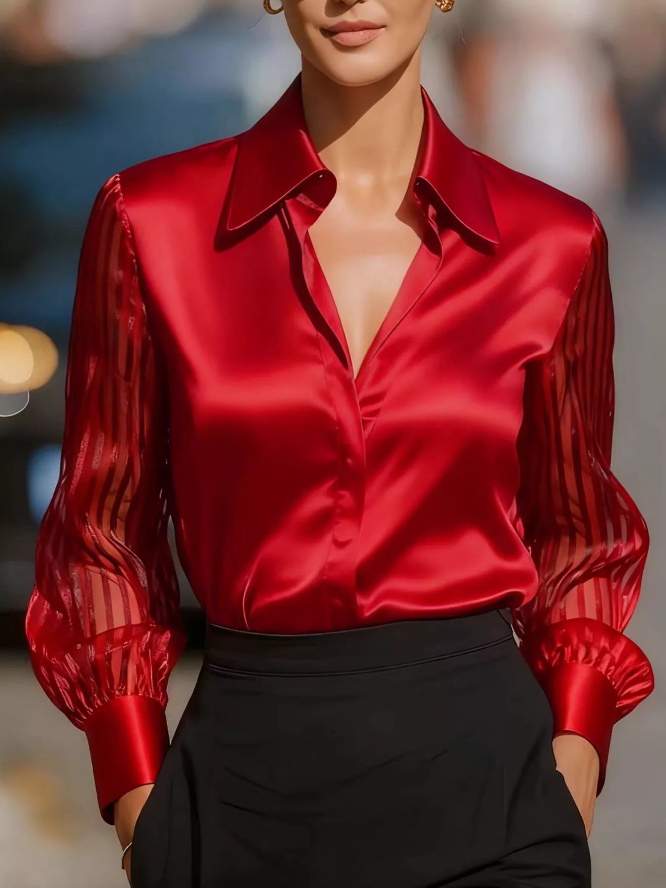 Elegant Shirt with Sheer Striped Sleeves