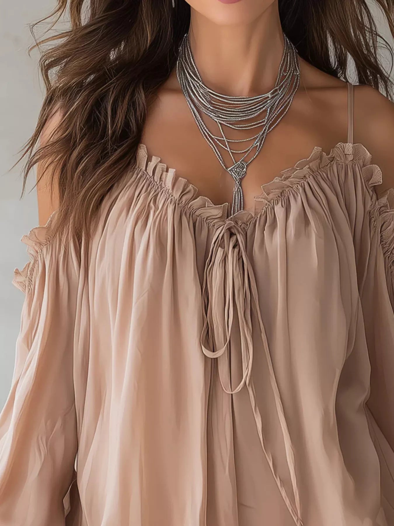 Frill Spaghetti Strap Tie Front Blouse