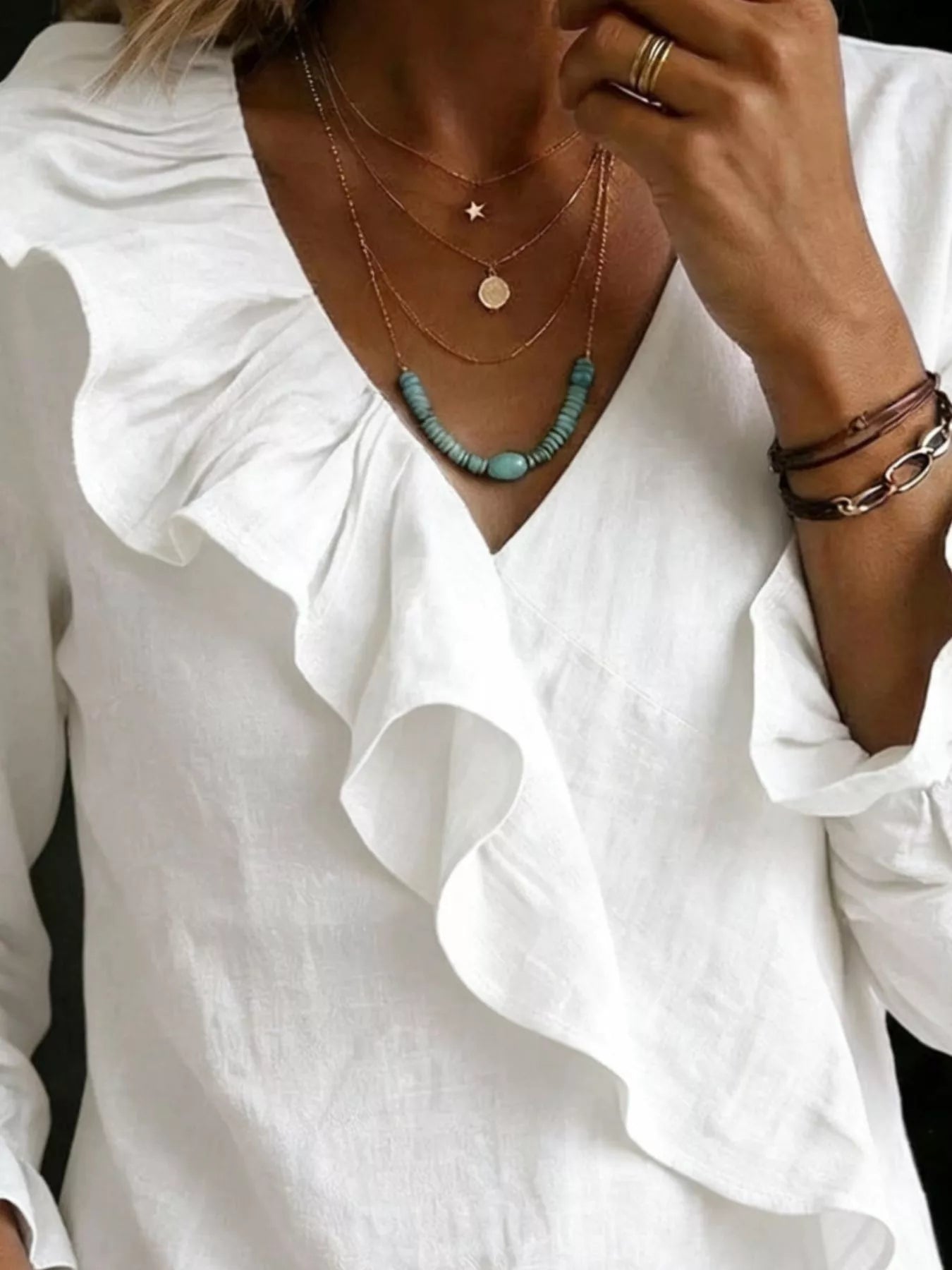 Full Size Ruffled Long Sleeve Blouse Plus Size