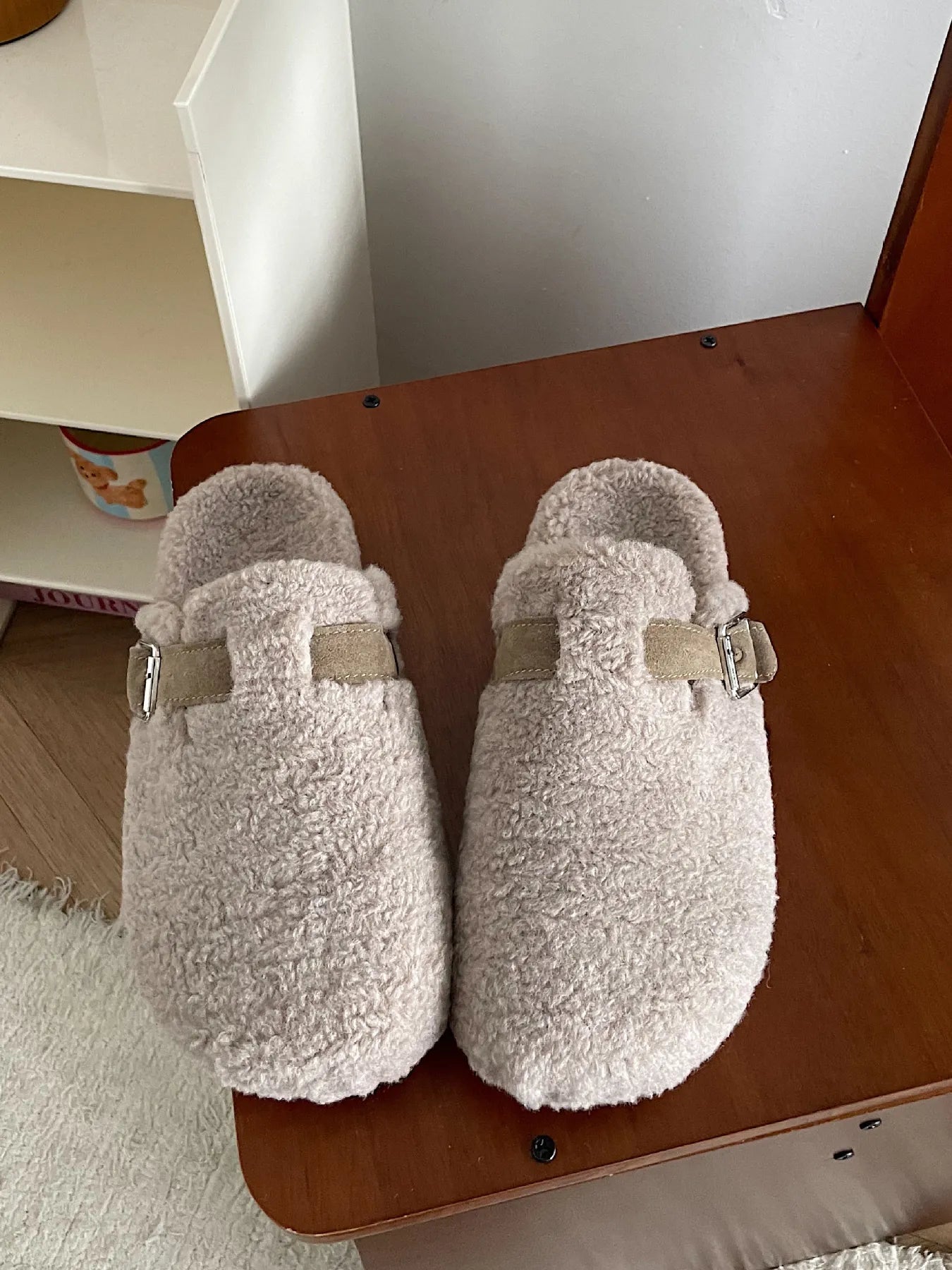 Cozy Plush Buckle Detail Slip-Ons