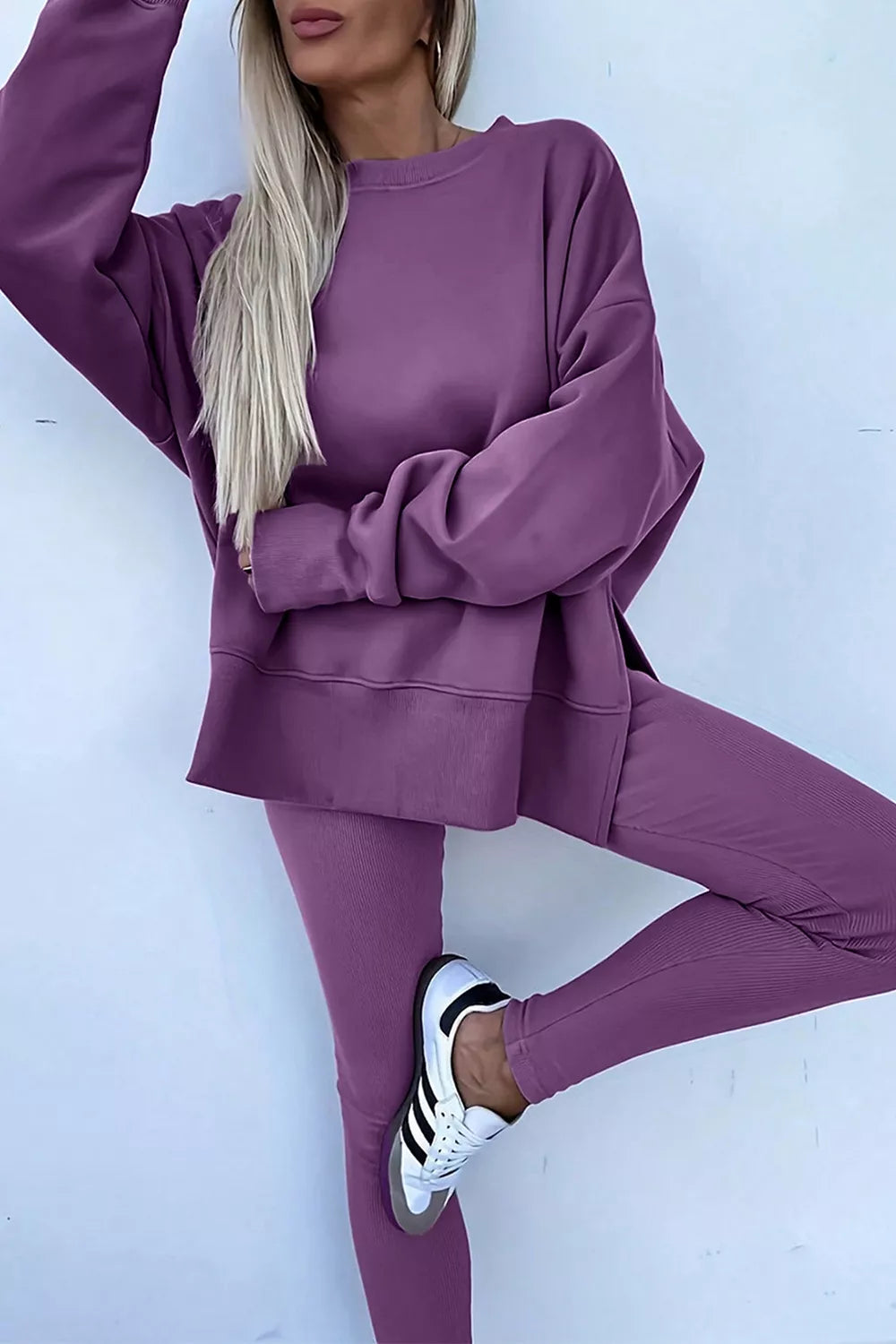 Side Slit Long Sleeve Sweatshirt and Pants Set