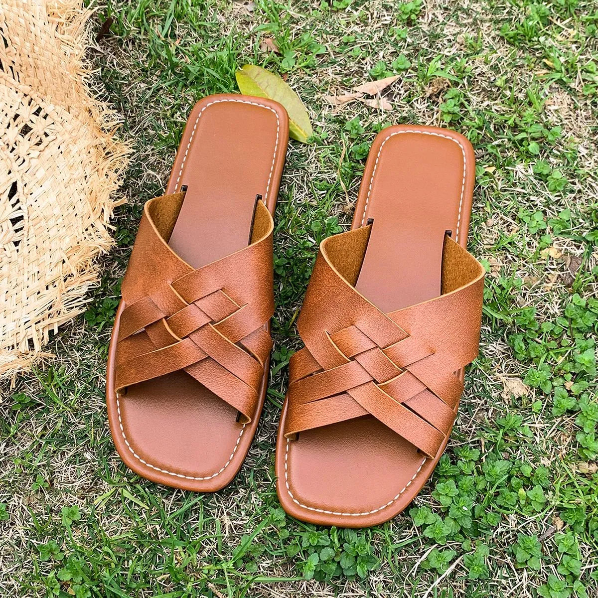 Woven Open Toe Flat Sandals