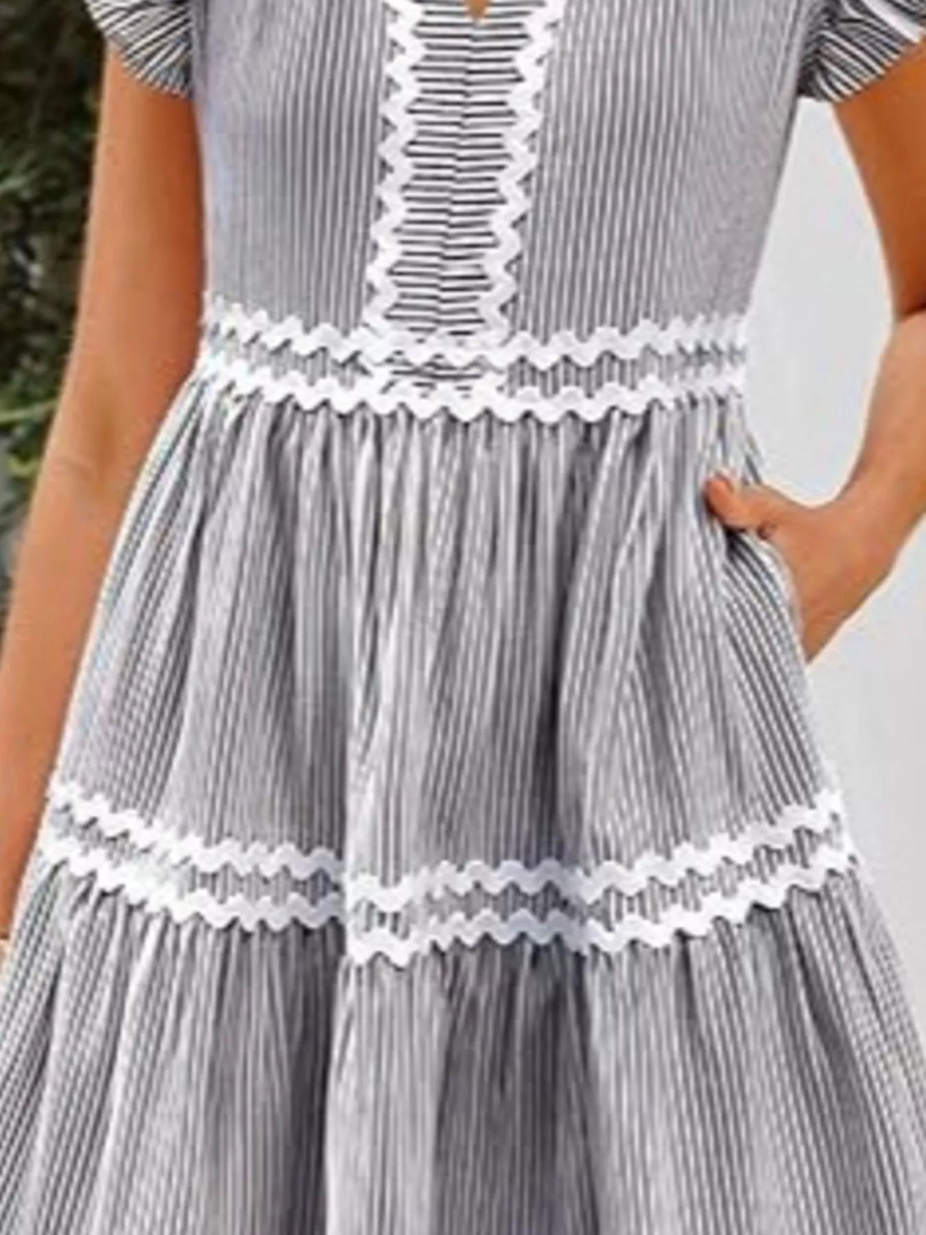 Striped Ruffle Sleeve Tiered Dress