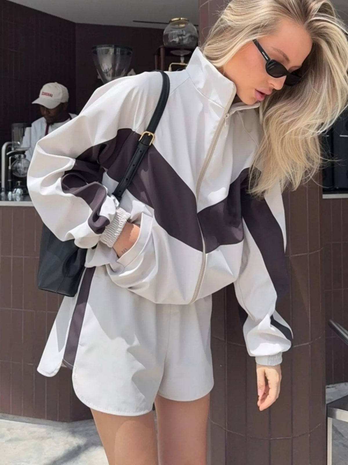 Color-Block Zip-Up Jacket and Shorts Set
