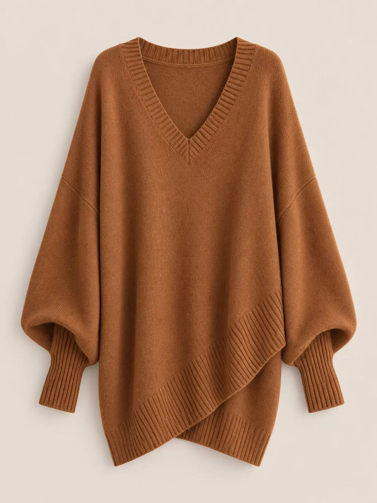 Full Size V-Neck Oversized Batwing Sleeve Sweater Plus Size