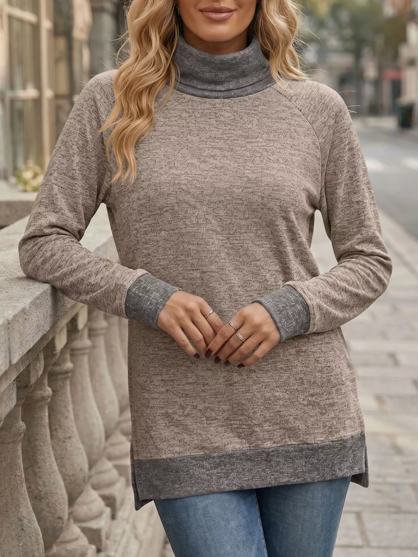 Turtleneck Raglan Sleeve T-Shirt