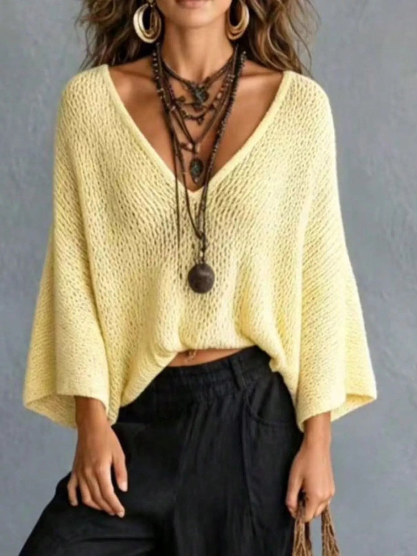 V-Neck Batwing Sleeve Sweater