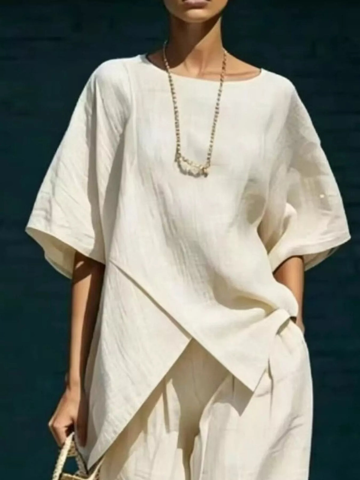 Full Size Asymmetric Top and Wide-Leg Pants Set Plus Size