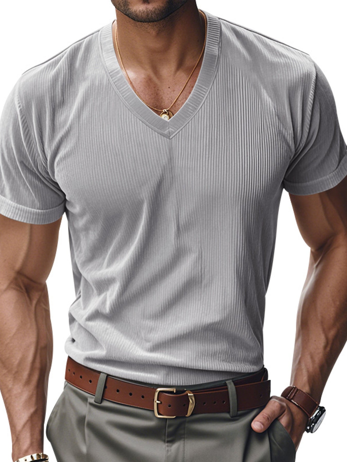 Men's Full Size V-Neck Slim Fit T-Shirt Plus Size