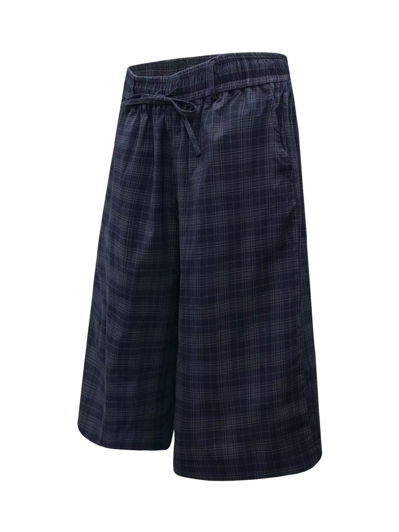 Men's Plaid Wide-Leg Drawstring Shorts