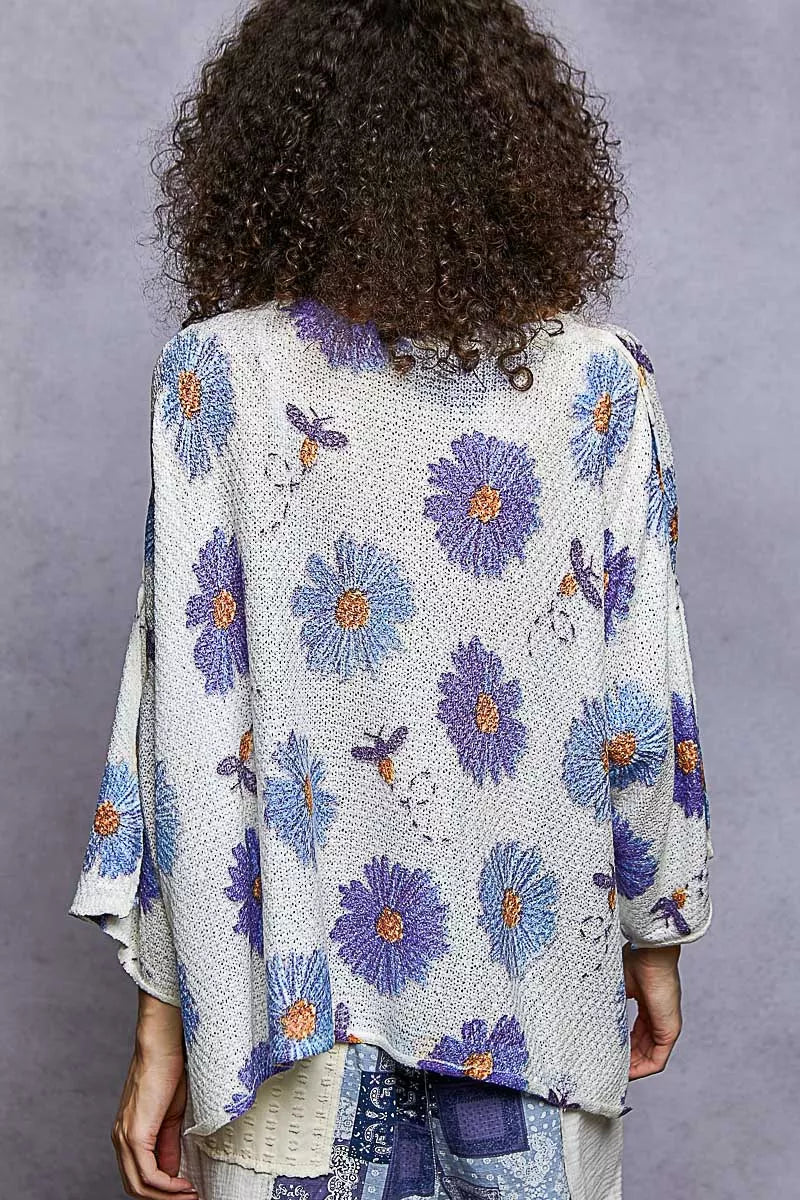 POL Floral Round Neck Rolling Edge Sweater
