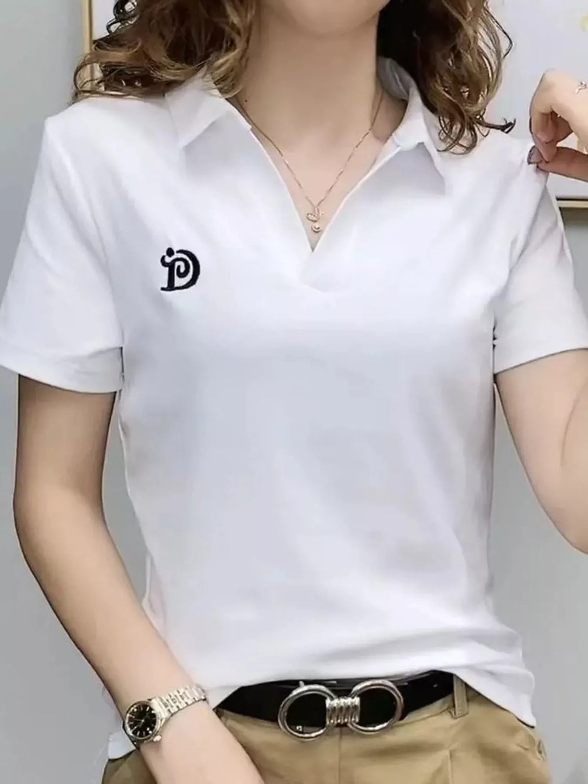 Plus Size Collared Neck Short-Sleeve Polo