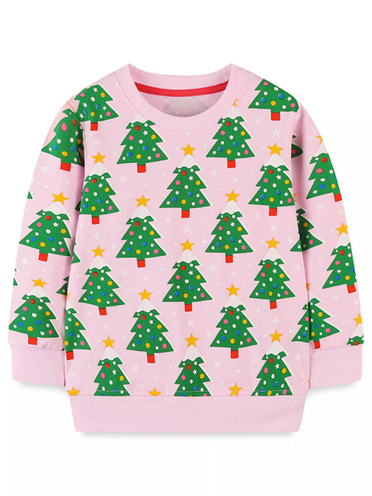 Children's Christmas Tree Print Crewneck Sweatshirt