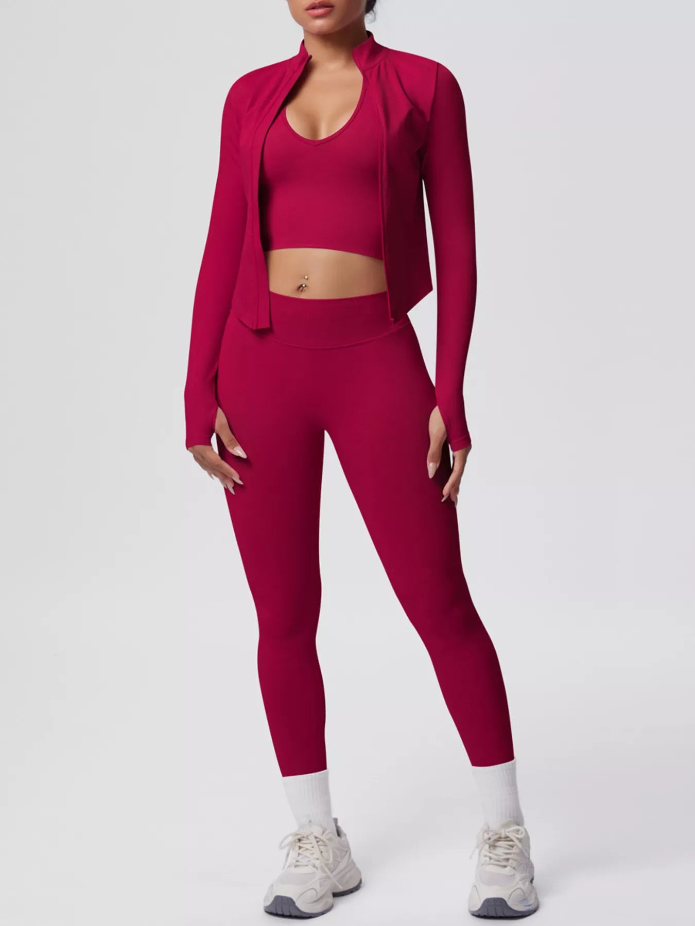 Tank & Zip-Up Jacket and Leggings Three-Piece Active Set