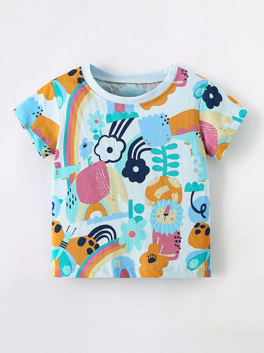 Children's Colorful Cartoon Print Short Sleeve T-Shirt