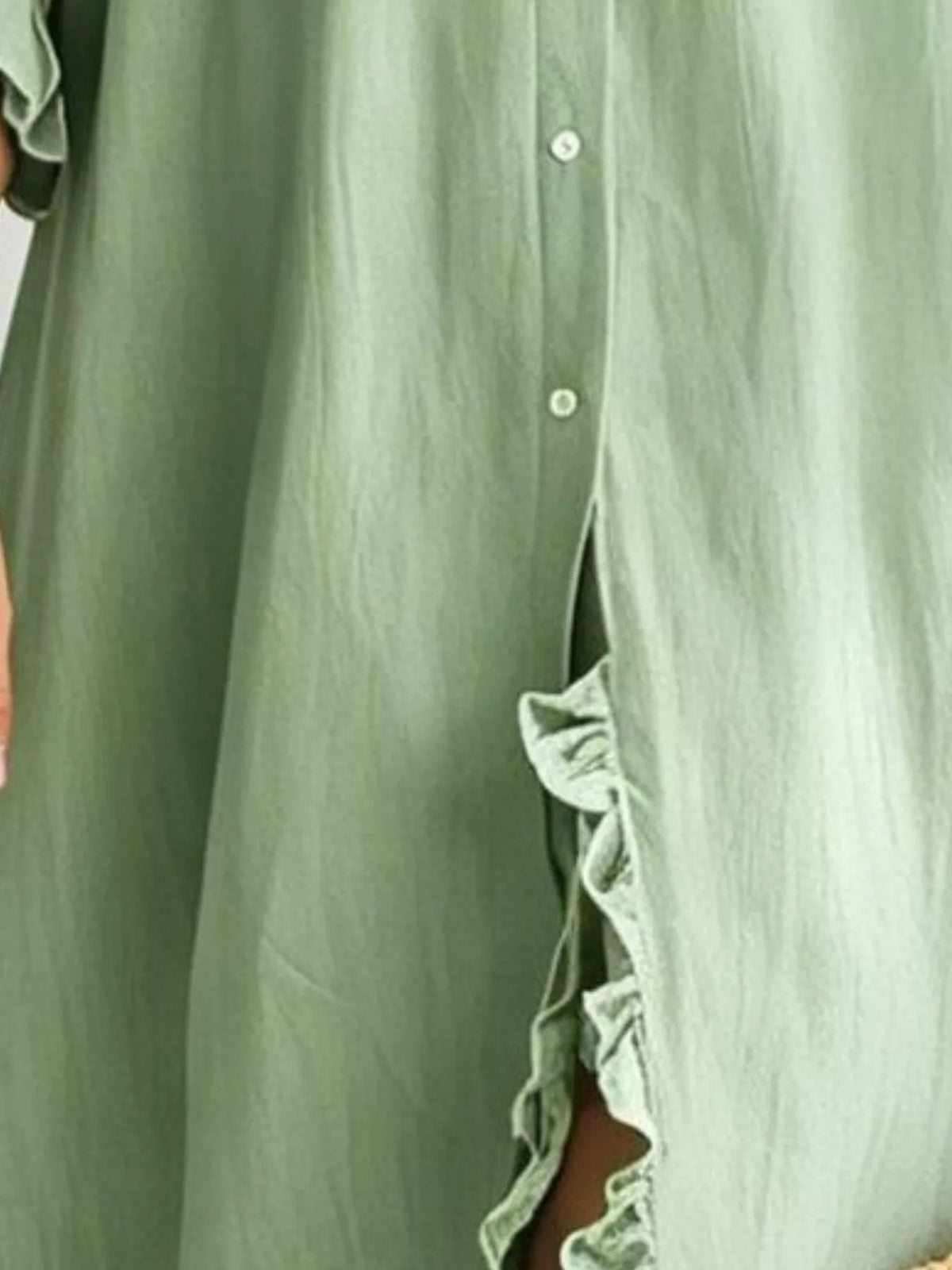 Full Size Ruffled Trim Button-Down Maxi Shirt Dress Plus Size