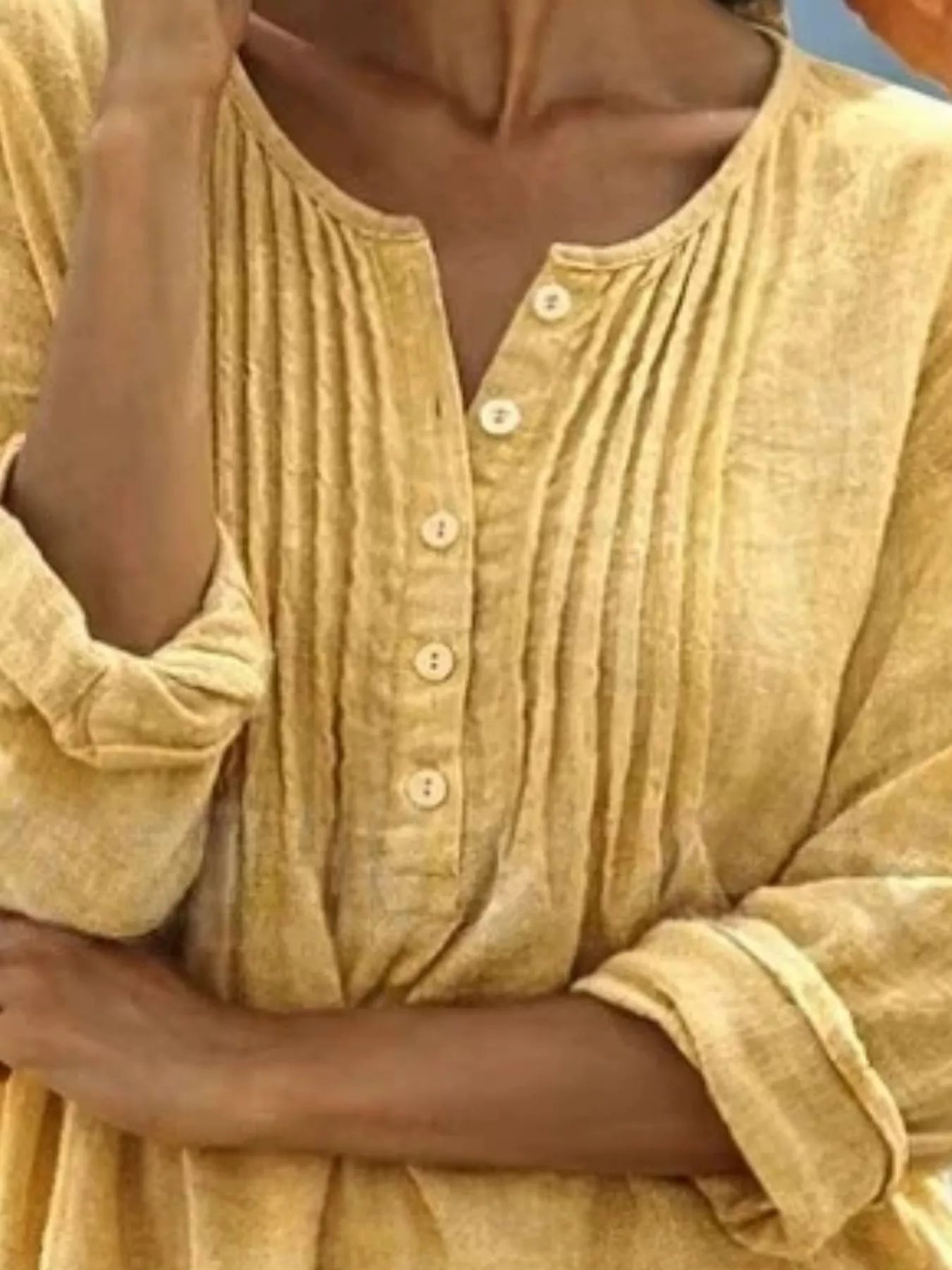 Casual Button Detail Long Sleeve Linen Shirt