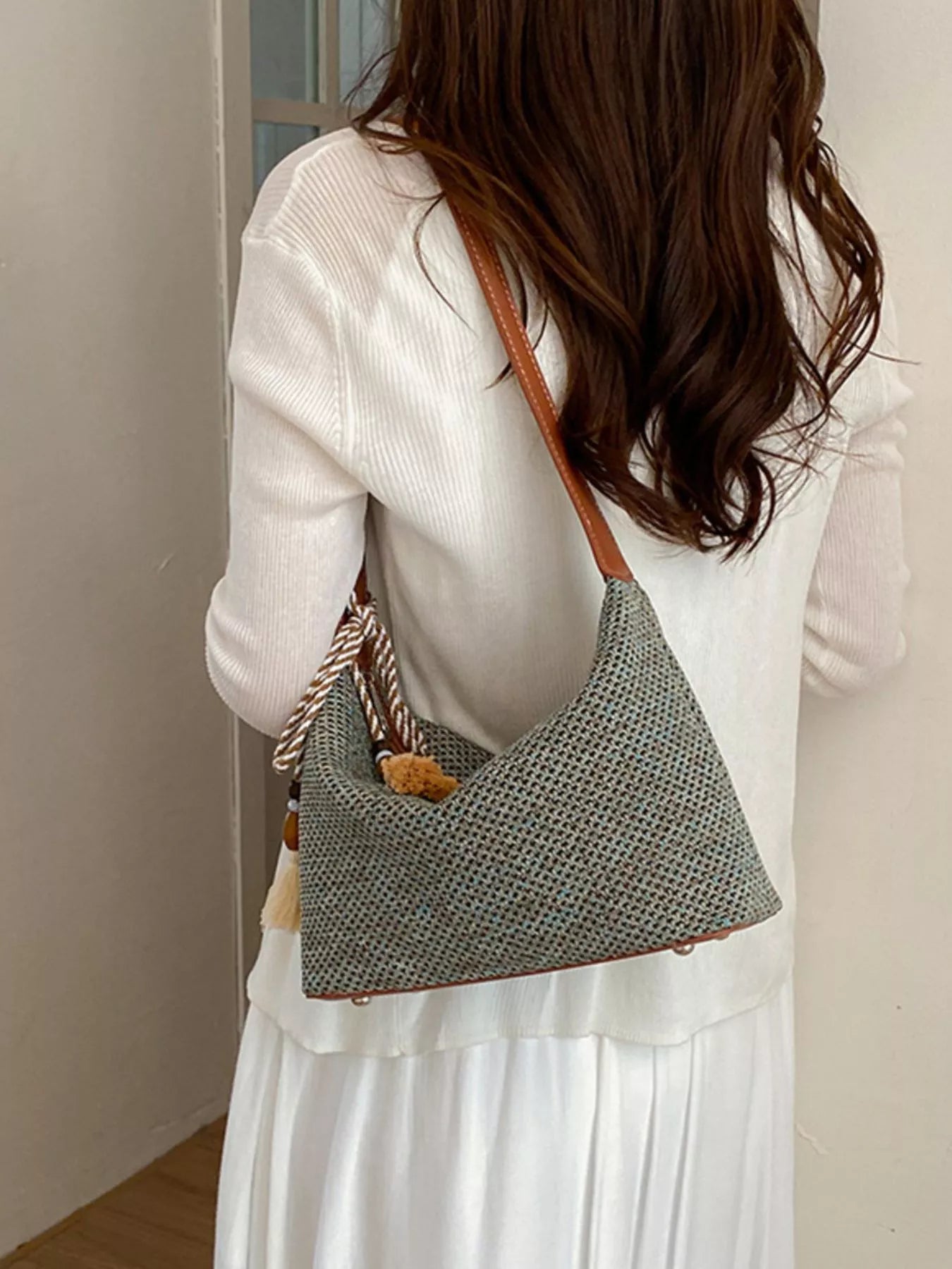 Woven Shoulder Bag with Tassel