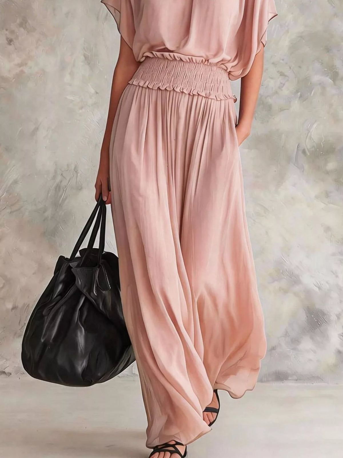 Chiffon Maxi Dress with Smocked Waist