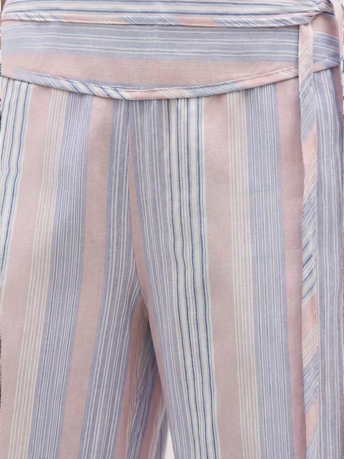 Striped Wide-Leg Pants with Tie Waist