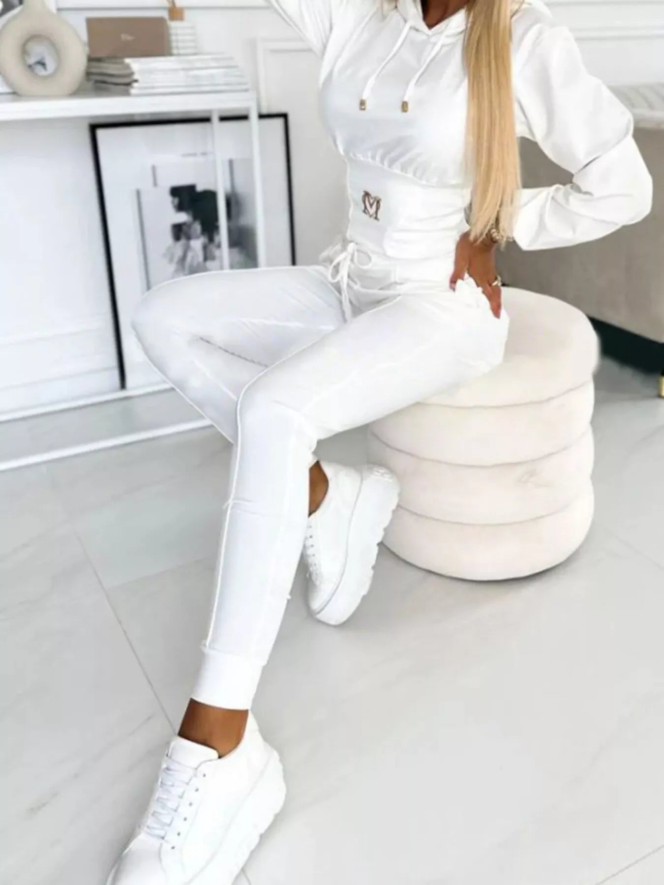 Full Size Drawstring Cropped Hoodie and Pants Set Plus Size