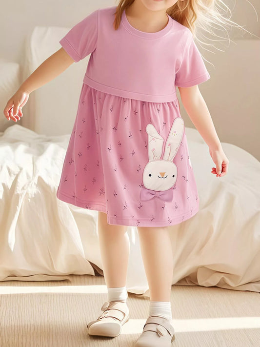 Children's Bunny Round Neck Short Sleeve Dress