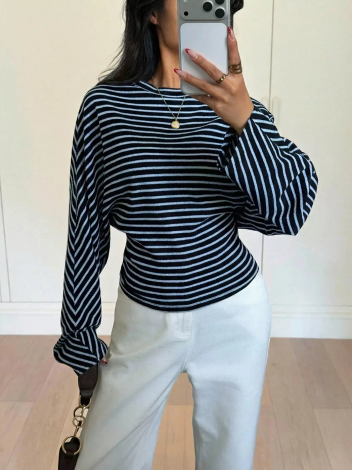 Casual Striped Long Sleeve Batwing T-Shirt