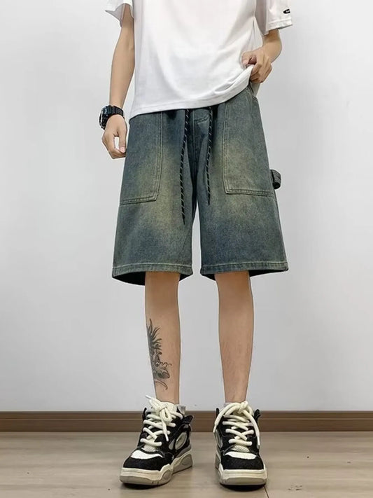 Men's Full Size Drawstring Loose Fit Denim Shorts Plus Size
