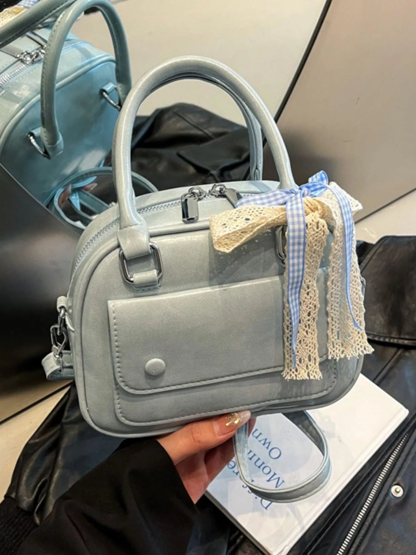 Bow Decor Top Handle Handbag