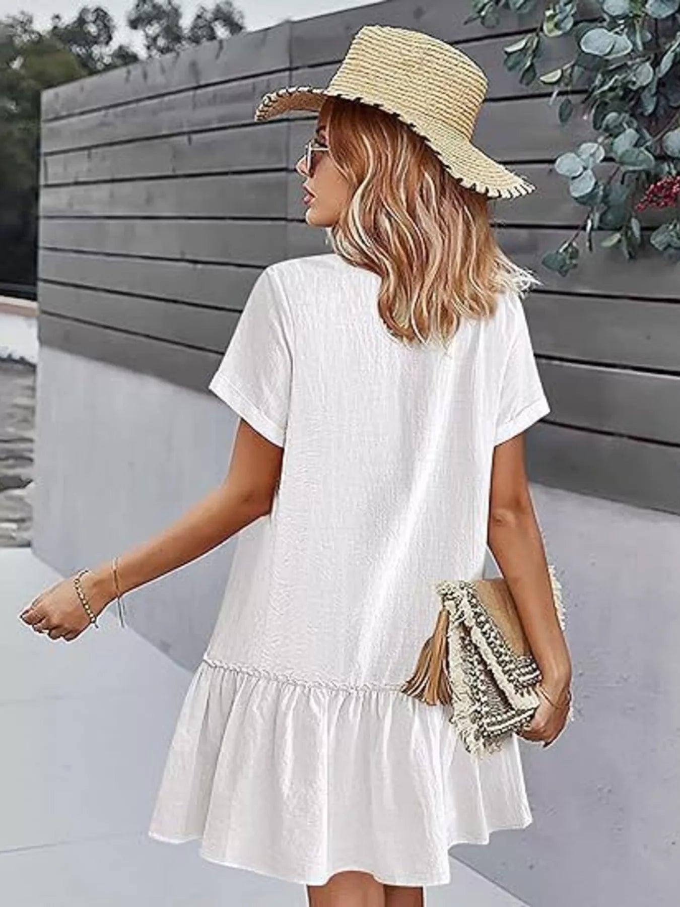 Full Size Button-Down Ruffle Hem Mini Dress Plus Size