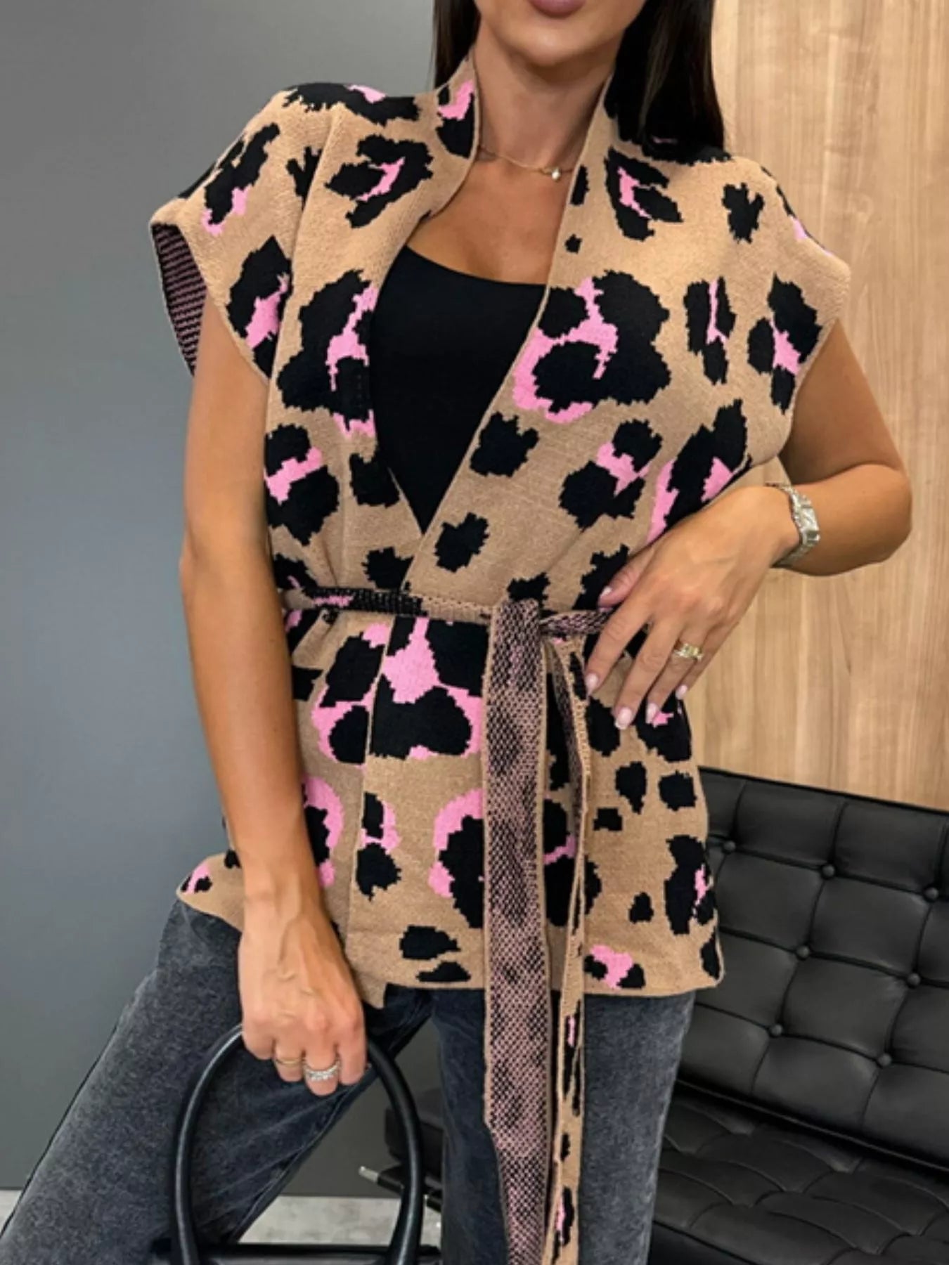 Leopard Print Cap Sleeve Cardigan