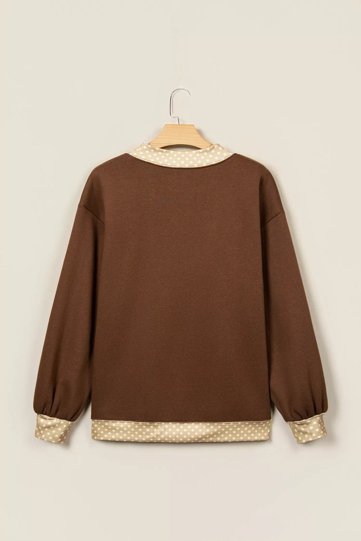Polka Dot Trim High Neck BLESSED Letter Graphic Baggy Sweatshirt