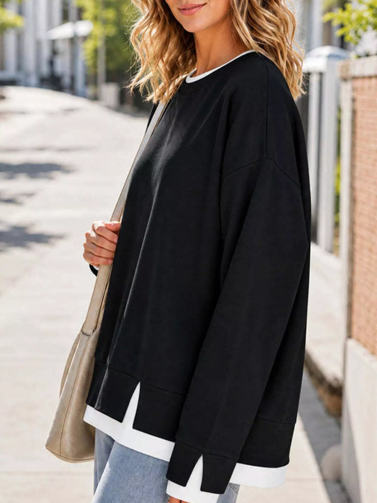 Crewneck Sweatshirt with Contrast Ribbed Trim