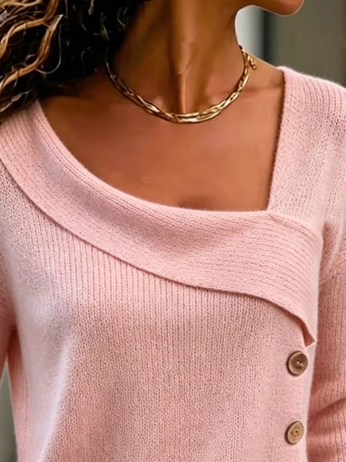 Full Size Asymmetrical Decor Button Sweater Plus Size