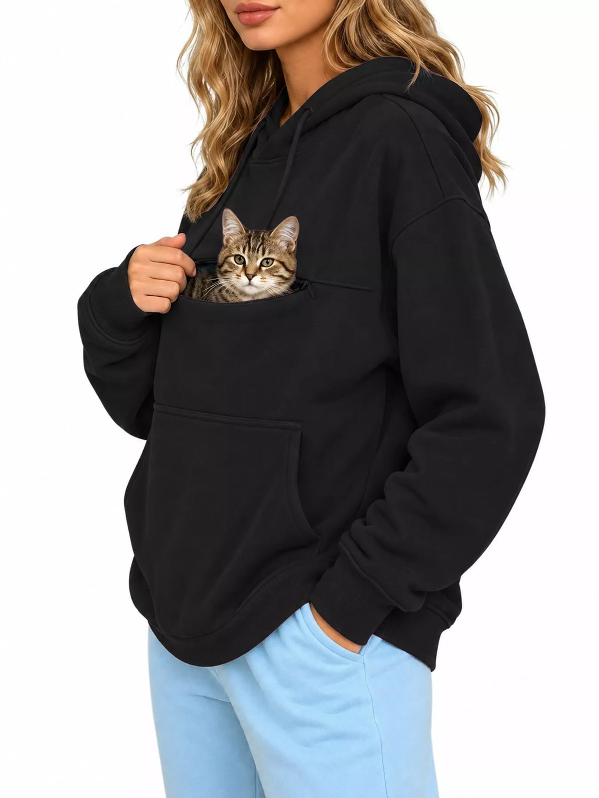 Full Size Cat Pouch Drawstring Hoodie Plus Size