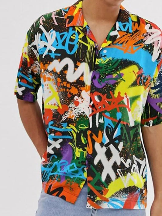 Men's Full Size Printed Button Up Half Sleeve Shirt Plus Size