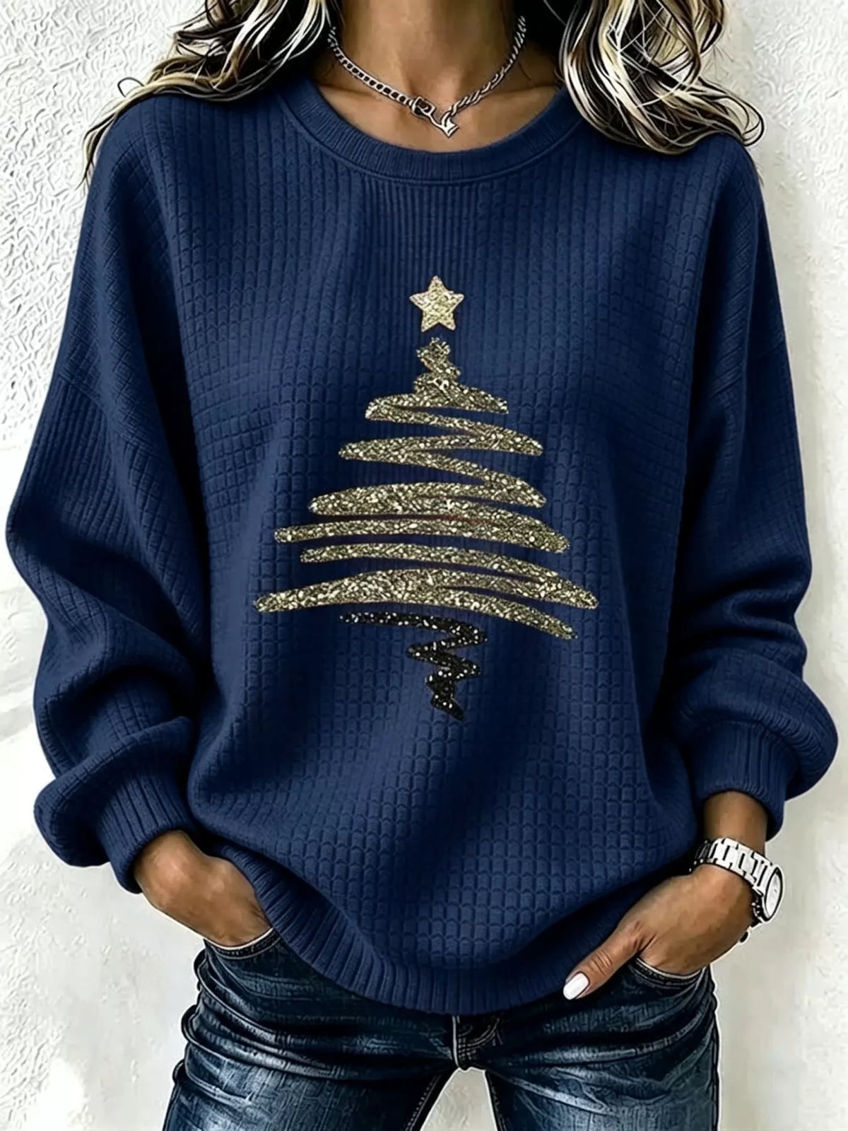 Full Size  Festive Christmas Tree Graphic Ribbed Sweatshirt Plus Size