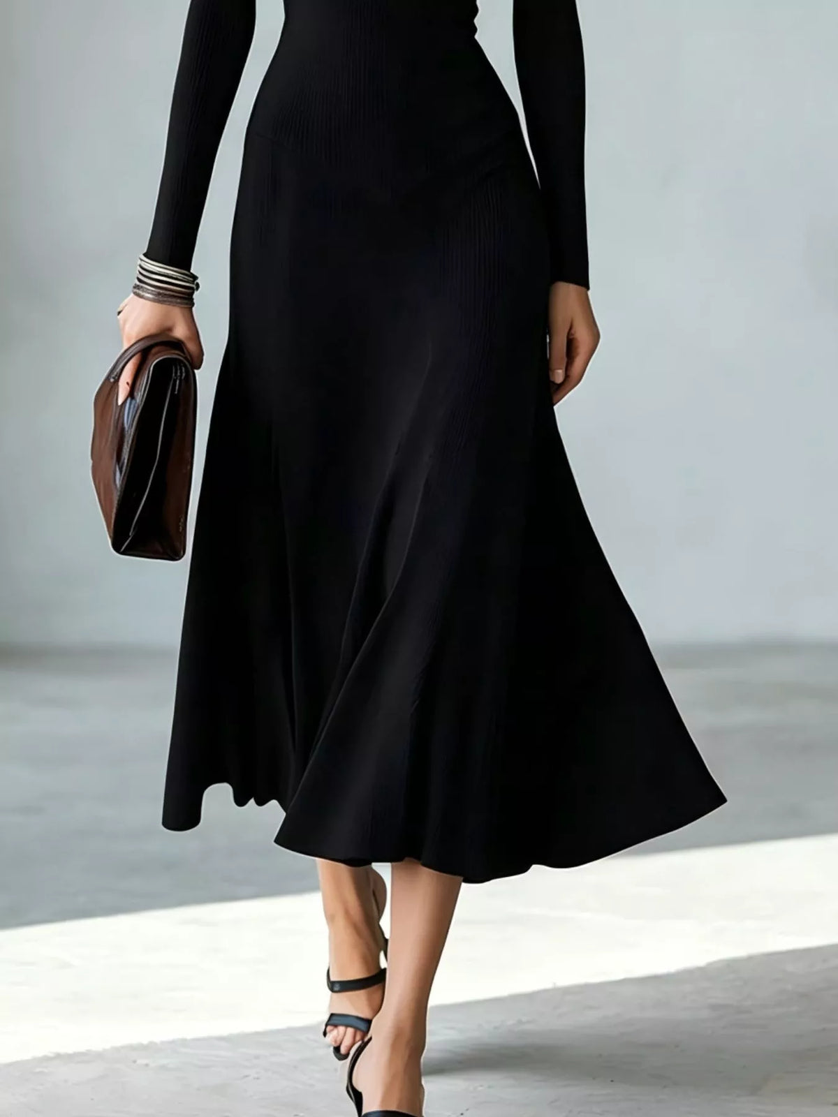 Full Size Mock Neck Cut-Out Long Sleeve Midi Dress Plus Size