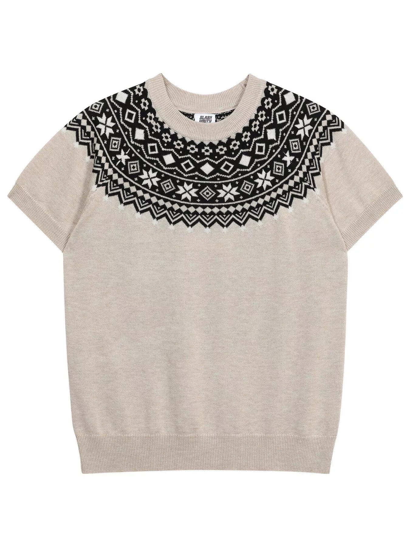 Men's Fair Isle Pattern Short Sleeve Sweater