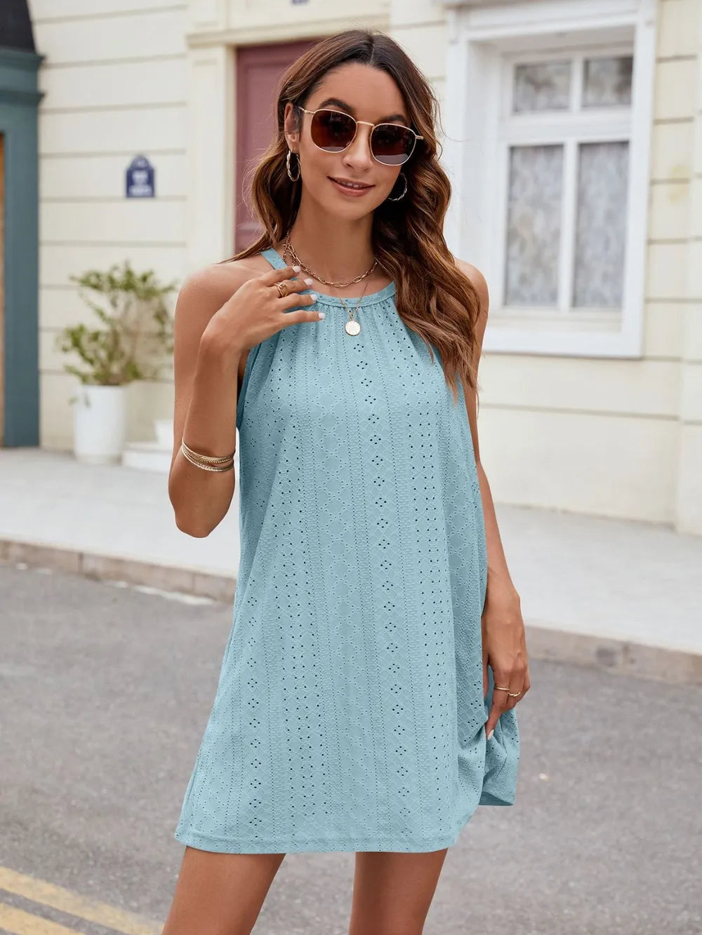 Florira Eyelet Sleeveless Mini Dress