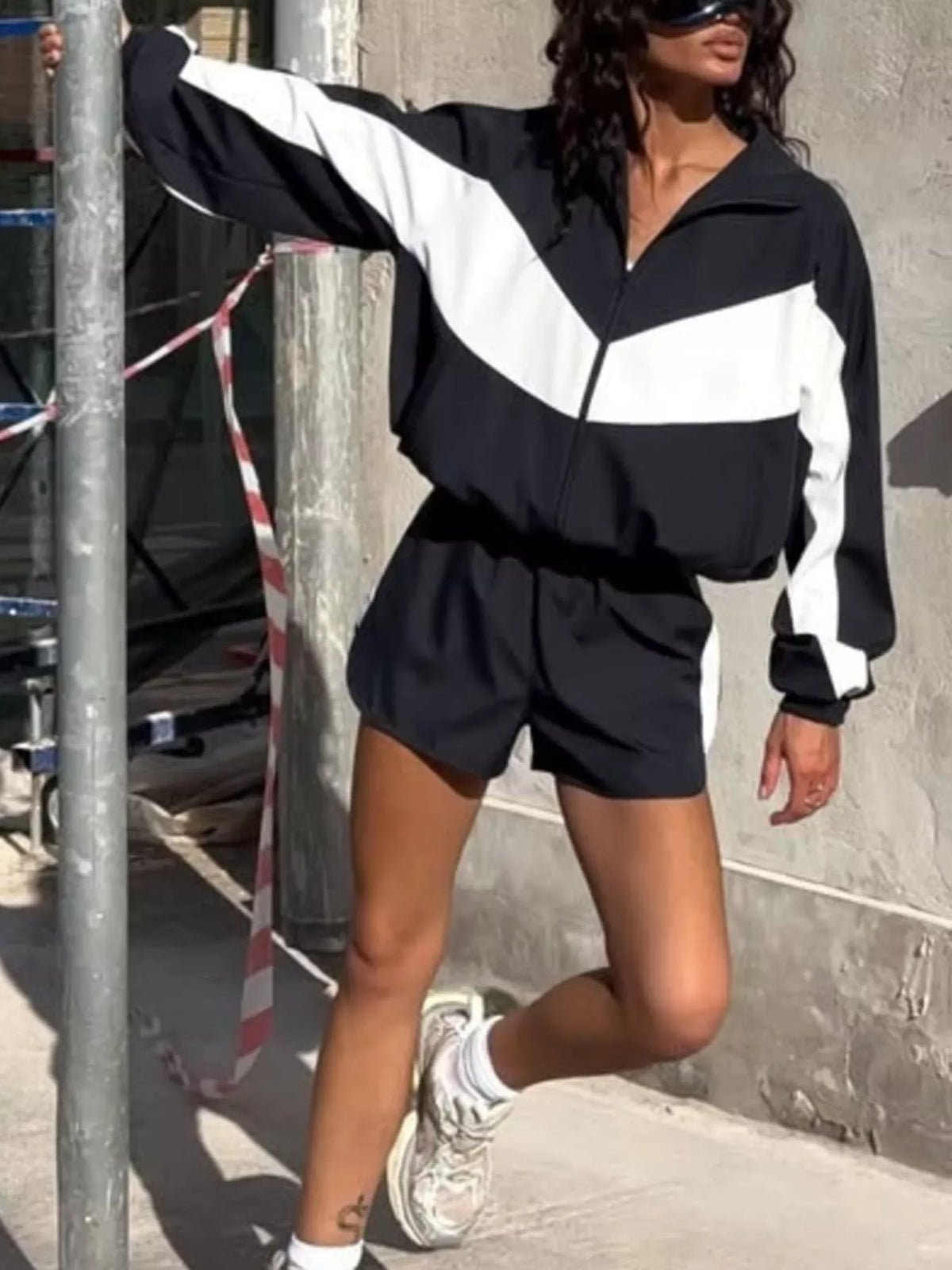 Color-Block Zip-Up Jacket and Shorts Set