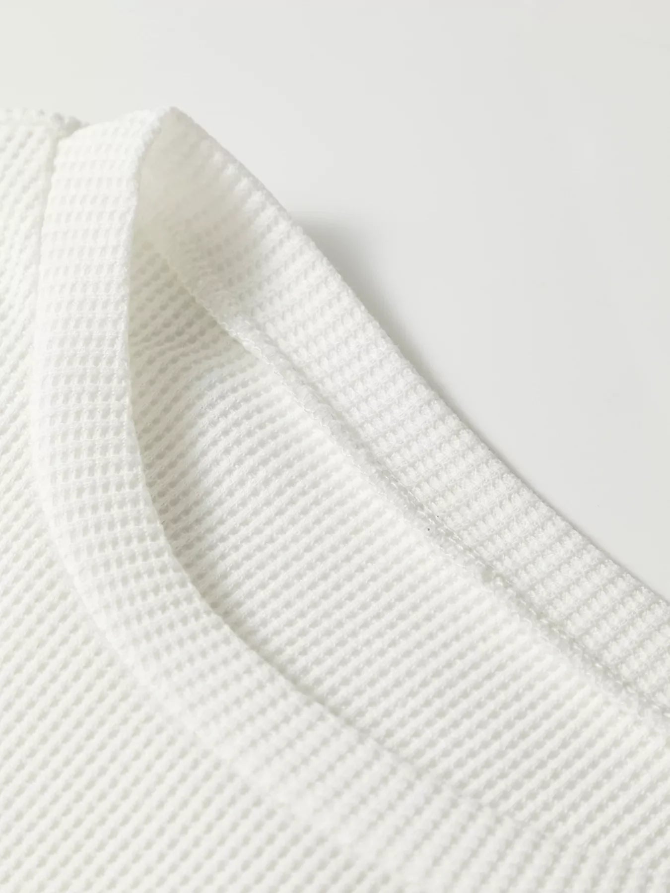 Rounded Neck Waffle Long Sleeve Top