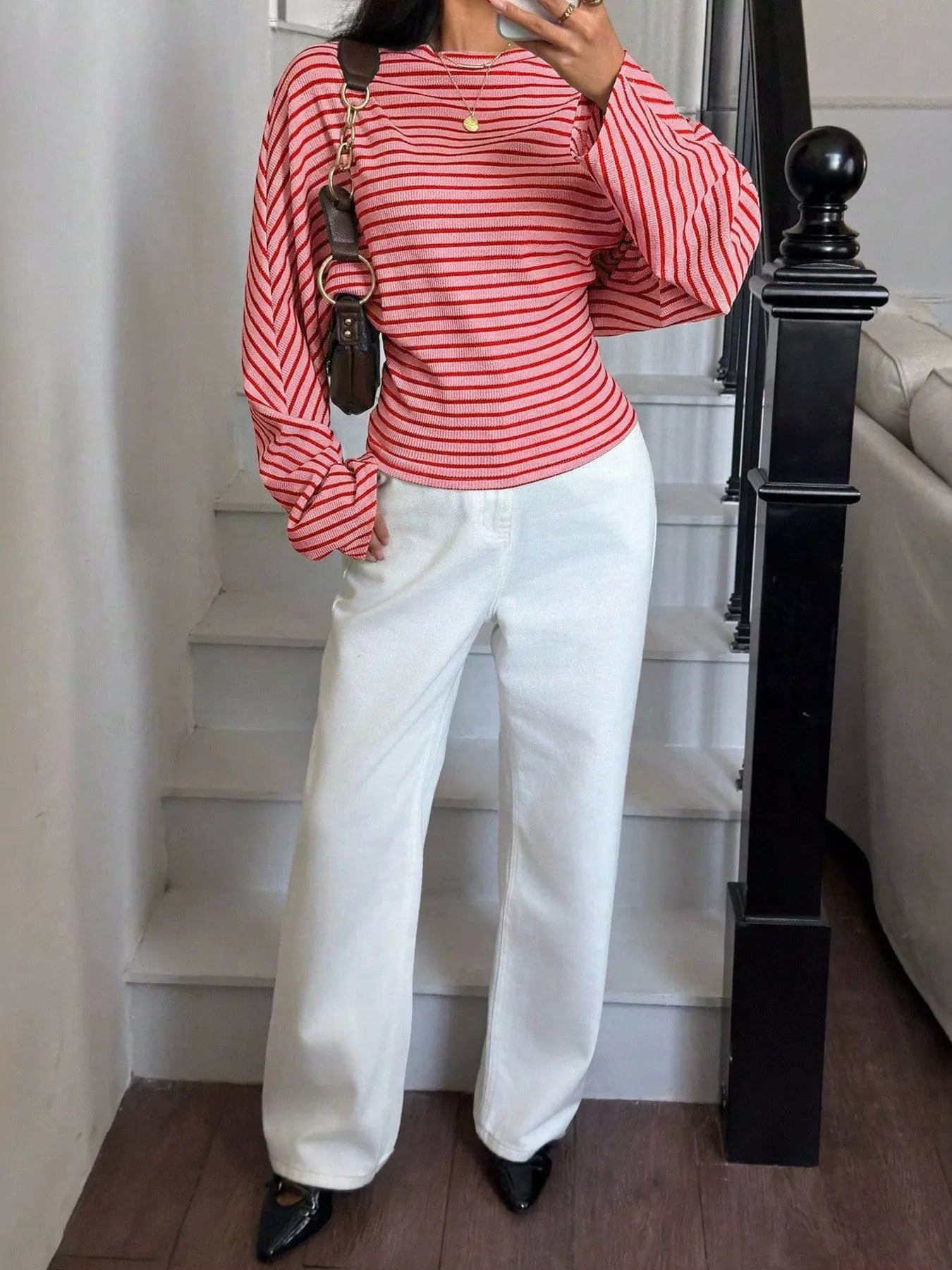 Casual Striped Batwing Sleeve T-Shirt