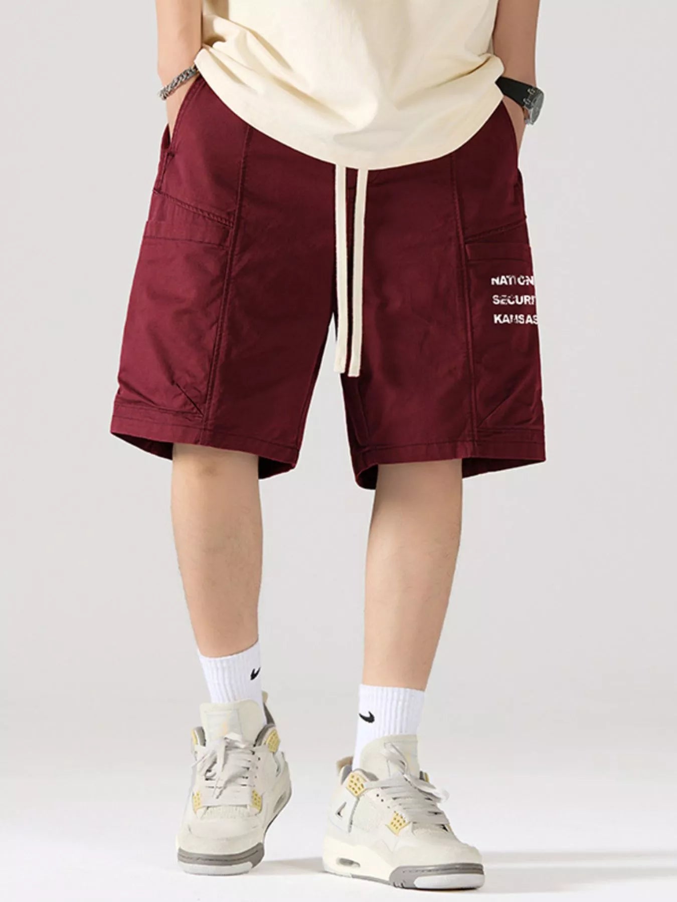 Men's Full Size Casual Cargo Shorts with Drawstring Plus Size
