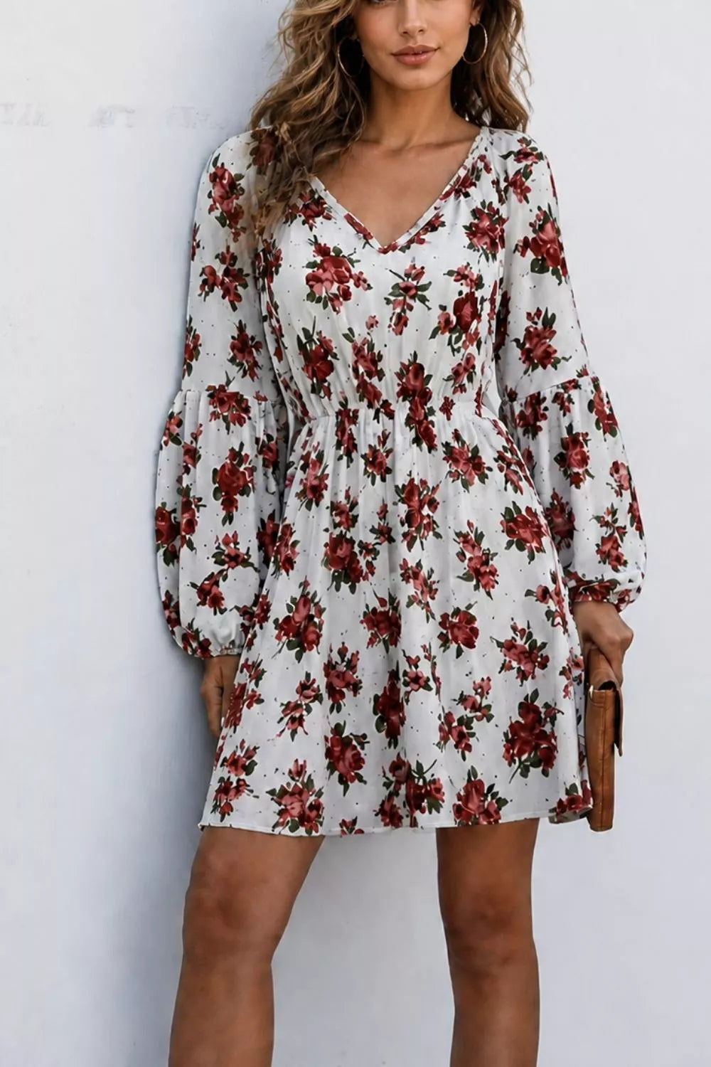 Floral Print Balloon Sleeve Mini Dress