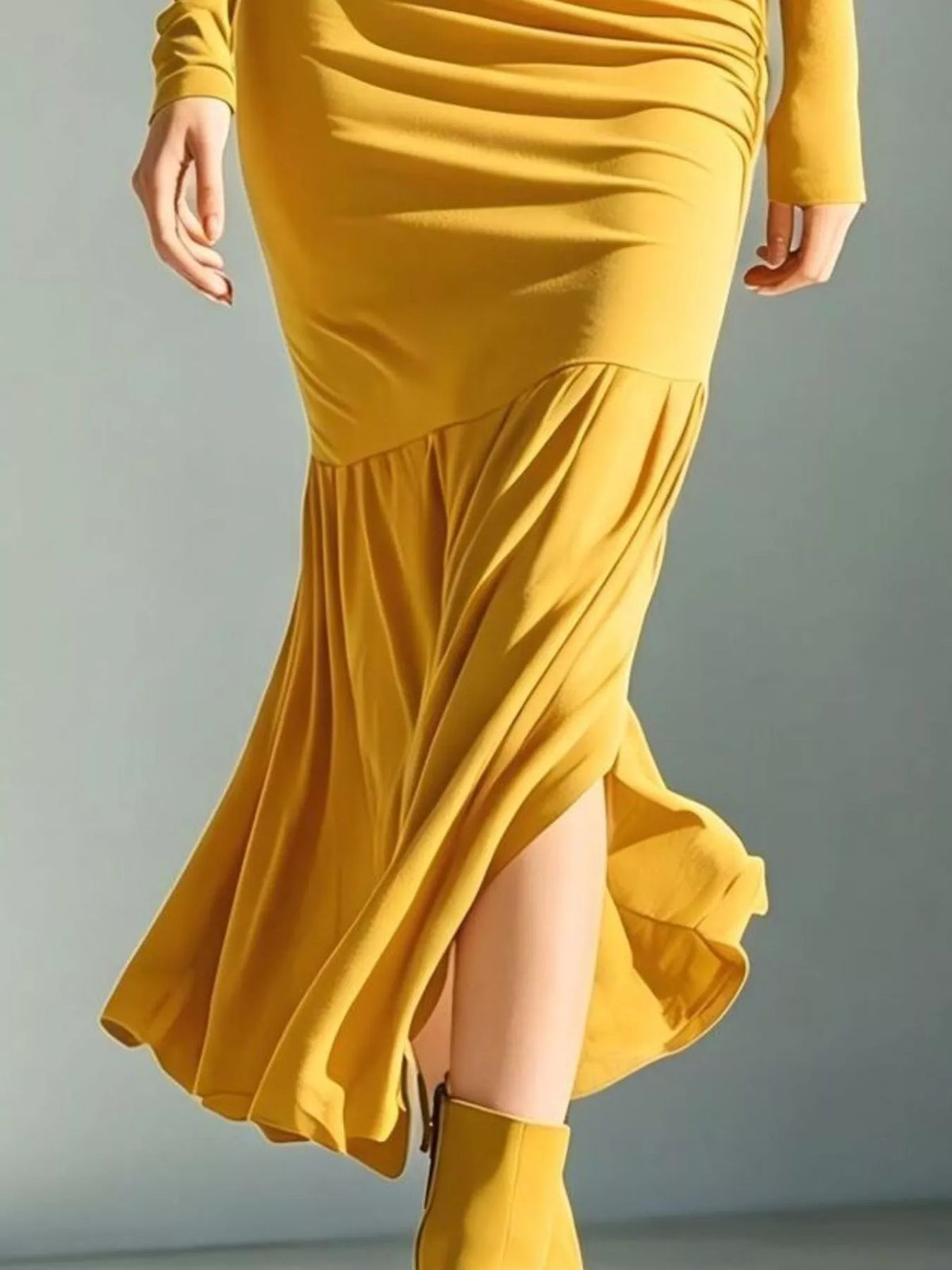 Full Size Slit Turtleneck Ruched Bodycon Mermaid Dress Plus Size