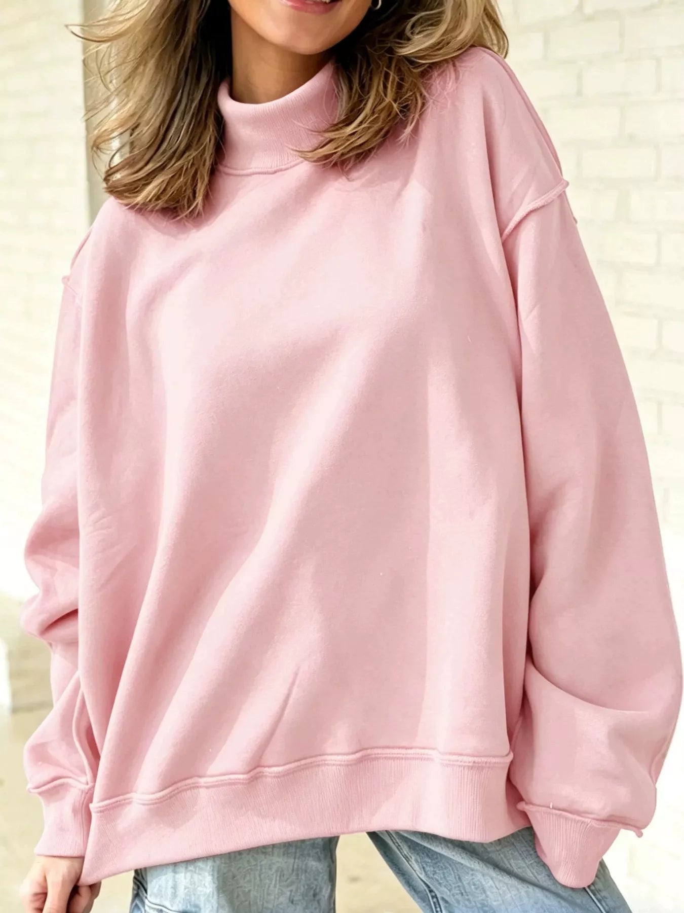 Mock Neck Dropped Shoulder Sweatshirt